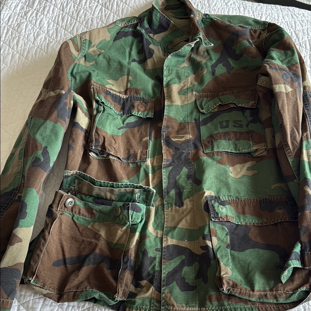 Green and Brown Military Field Jacket with Woodland Camouflage